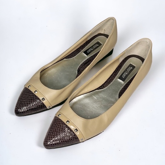 White House Black Market Shoes - White House Black Market Tan Snakeskin Leather Pointy Toe Flats Shoes 8.5